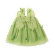 Girls Cute Princess Dress Silk Satin Hater Stylish Butterfly 3D Appliques Midi Dress Toddler Baby Summer Mesh Layered Elegant Gowns Frocks Sundress Green 3 Months